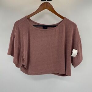 NEW Blanc Clothing Crop Top Womens Large Mauve Pink Ribbed Coquette Ballet